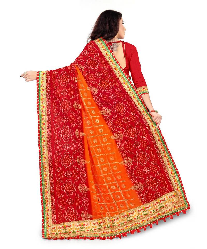 Embroidered Bandhani Georgette Saree with blouse
