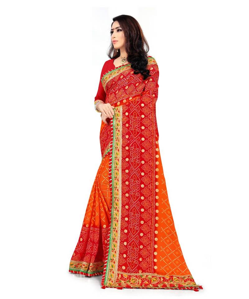 Embroidered Bandhani Georgette Saree with blouse