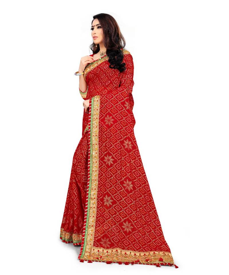 Embroidered Bandhani Georgette Saree with blouse