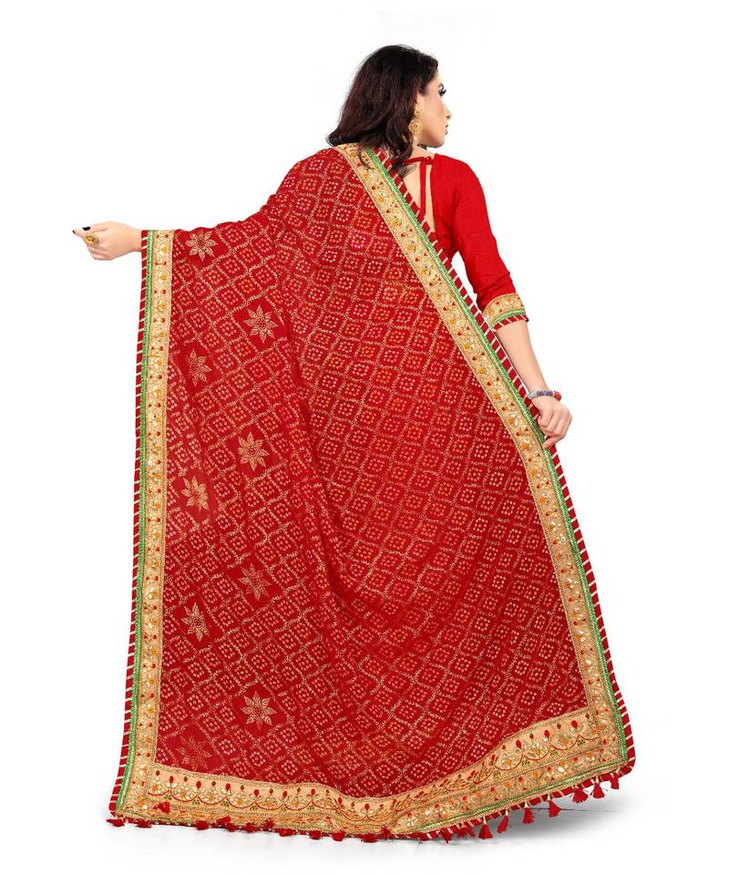 Embroidered Bandhani Georgette Saree with blouse