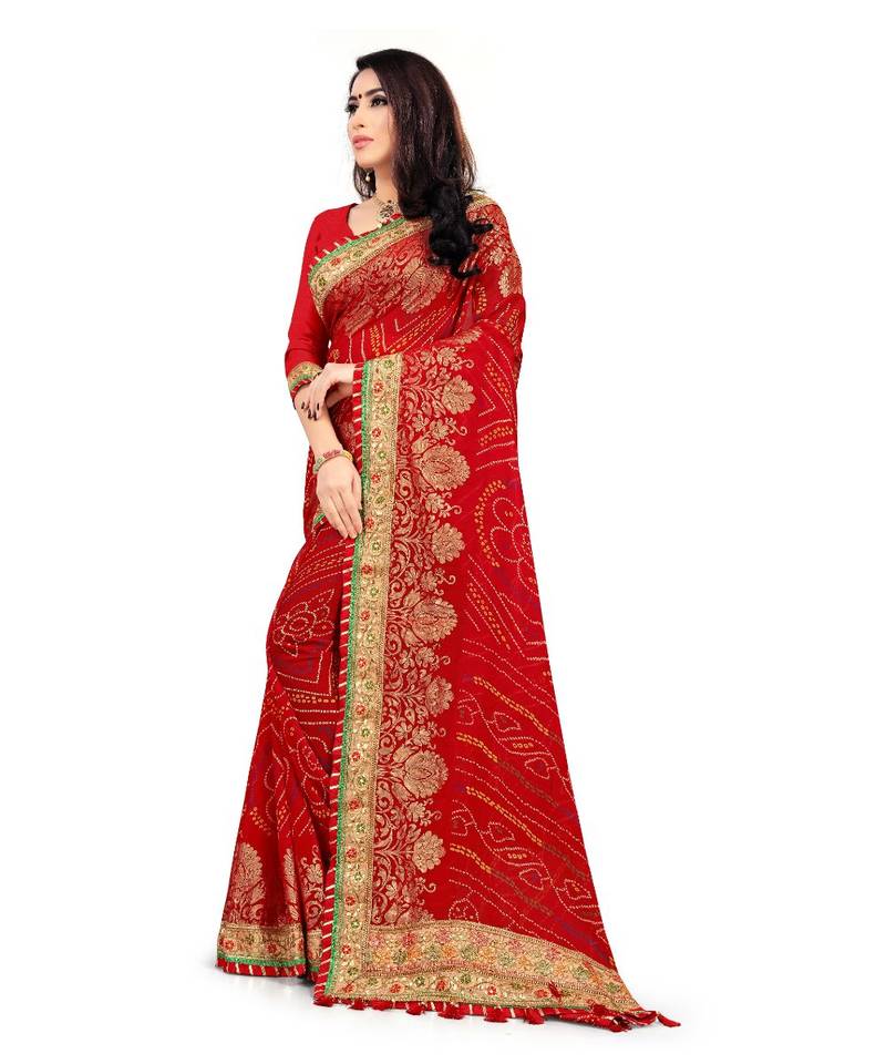 Embroidered Bandhani Georgette Saree with blouse