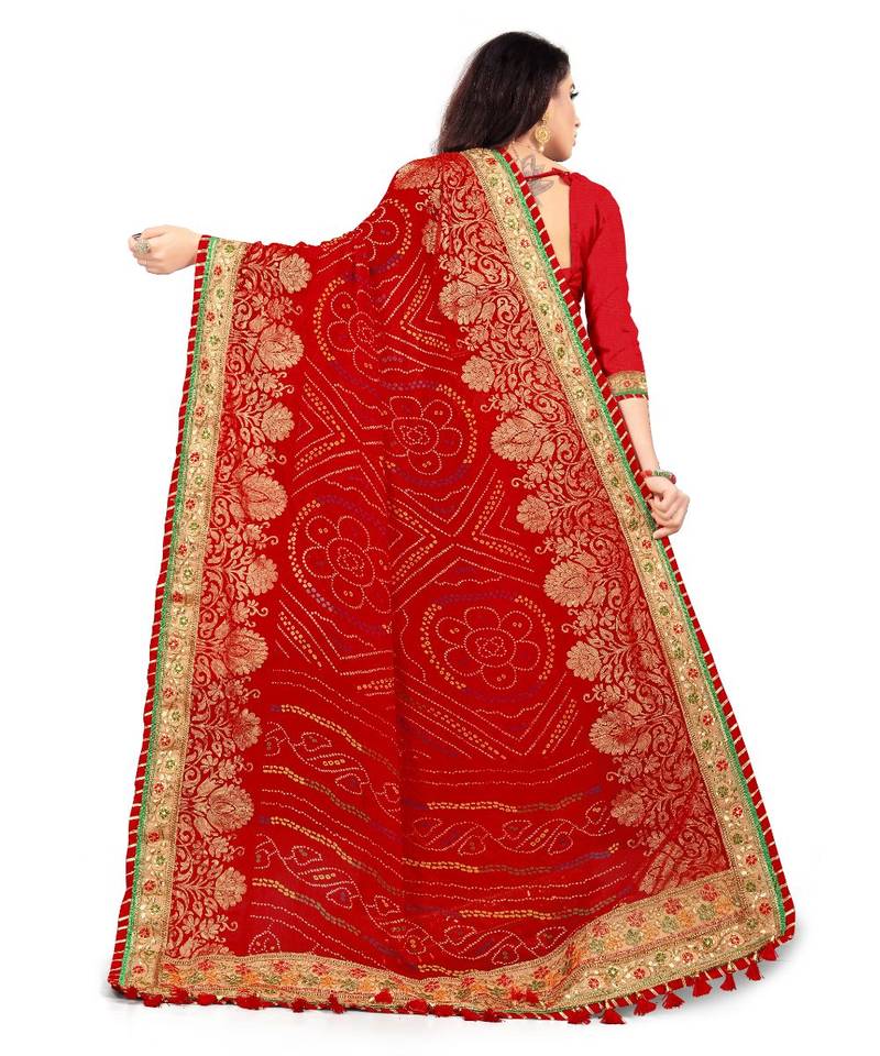 Embroidered Bandhani Georgette Saree with blouse