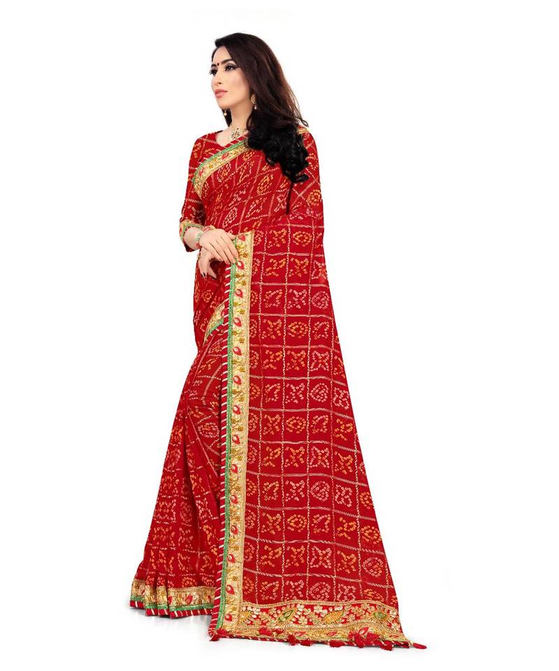 Embroidered Bandhani Georgette Saree with blouse