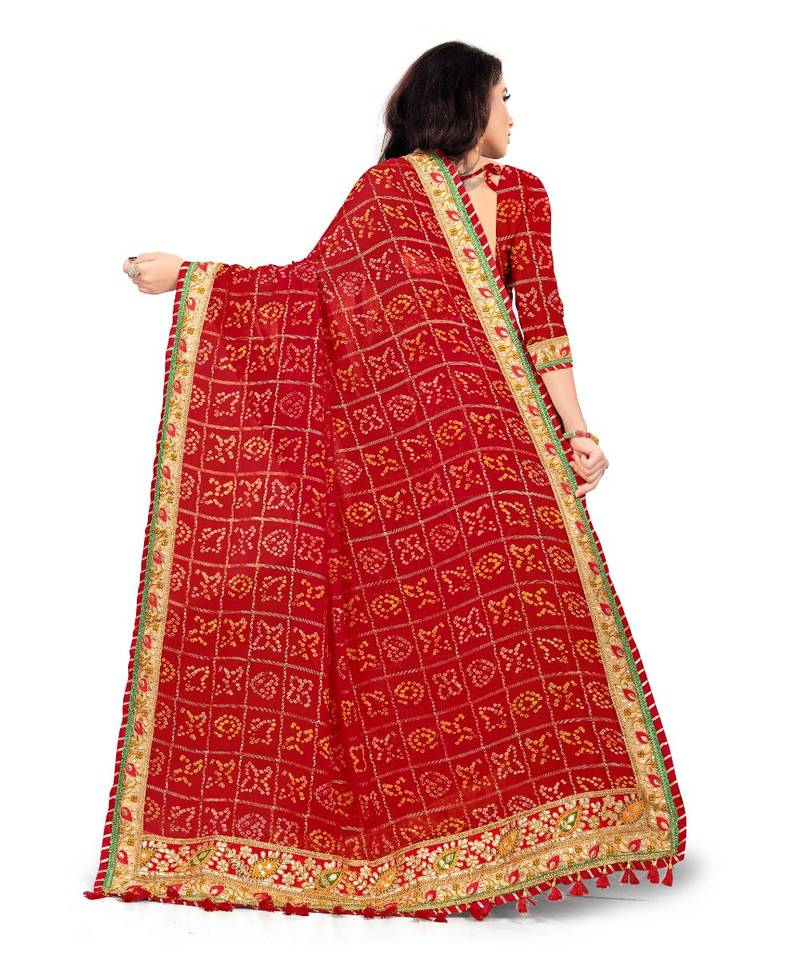 Embroidered Bandhani Georgette Saree with blouse