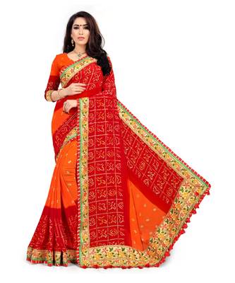 Embroidered Bandhani Georgette Saree with blouse 1