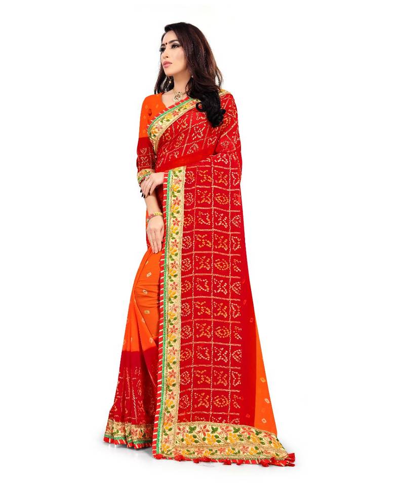 Embroidered Bandhani Georgette Saree with blouse