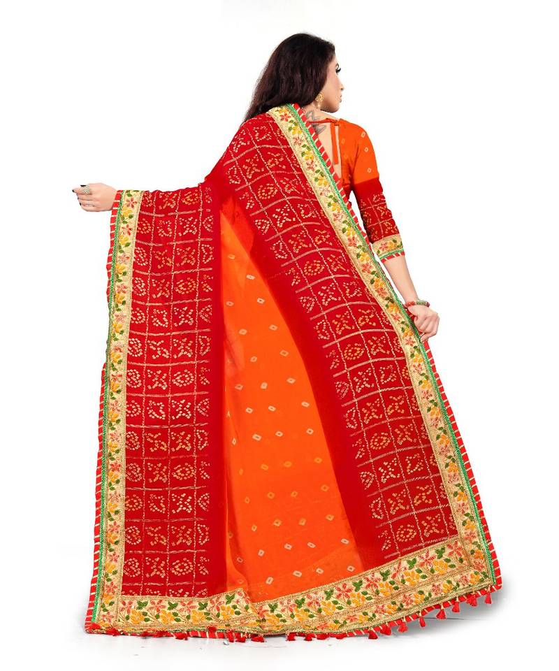 Embroidered Bandhani Georgette Saree with blouse