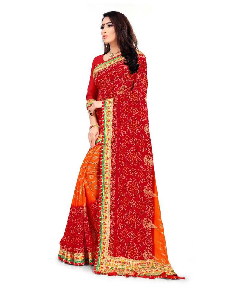 Embroidered Bandhani Georgette Saree with blouse