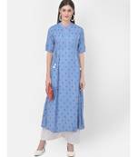 Greece Blue Printed A line Kurta