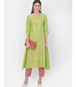 Paris Green Printed A line Kurta