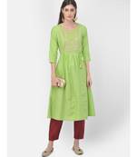 Paris Green Embroidered A line Kurta
