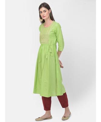 Paris Green Embroidered A line Kurta 3