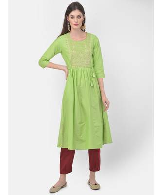 Paris Green Embroidered A line Kurta 4