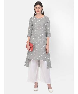 Grey Printed A line Kurta 1