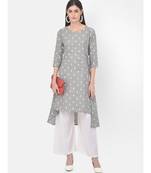 Grey Printed A line Kurta