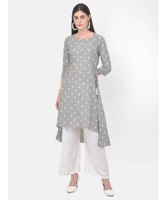 Grey Printed A line Kurta 4