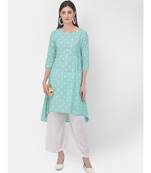 Sea Green Printed A line Kurta