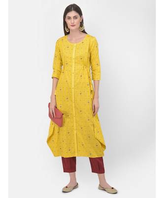 Yellow Printed A line Kurta 1
