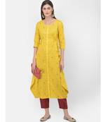 Yellow Printed A line Kurta