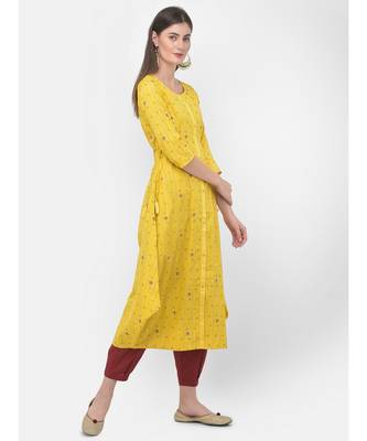 Yellow Printed A line Kurta 2