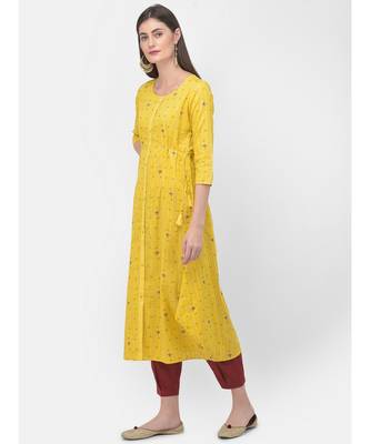 Yellow Printed A line Kurta 3