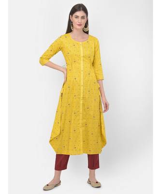 Yellow Printed A line Kurta 4