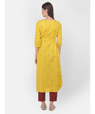 Yellow Printed A line Kurta 5
