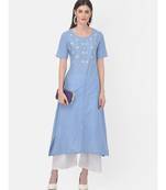 Greece Blue Embroidered A line Kurta