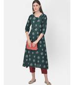 Oxford Green Printed A line Kurta