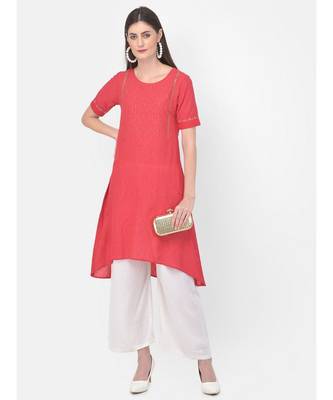 Deep Peach Printed A line Kurta 1