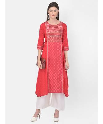 Deep Peach Printed A line Kurta 1