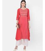 Deep Peach Printed A line Kurta