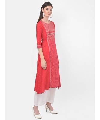 Deep Peach Printed A line Kurta 2