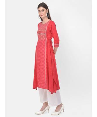 Deep Peach Printed A line Kurta 3