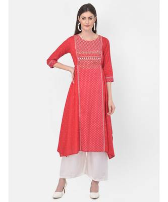 Deep Peach Printed A line Kurta 4