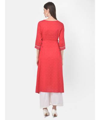 Deep Peach Printed A line Kurta 5