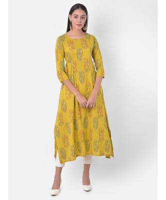 Yellow Printed A line Kurta 1