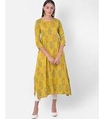 Yellow Printed A line Kurta
