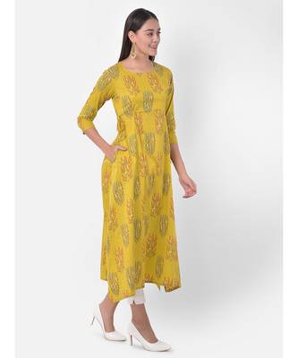Yellow Printed A line Kurta 2