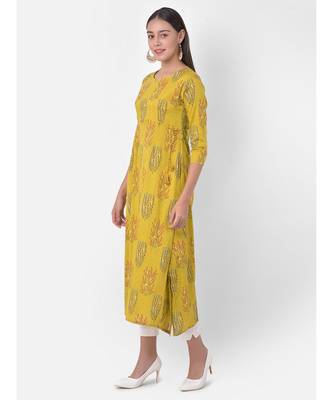 Yellow Printed A line Kurta 3