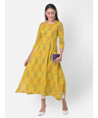 Yellow Printed A line Kurta 4