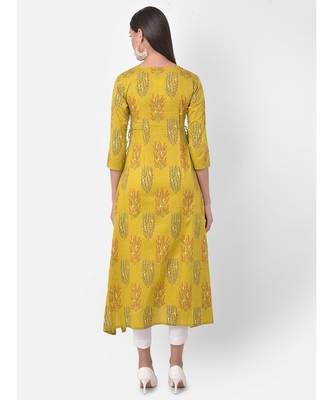Yellow Printed A line Kurta 5