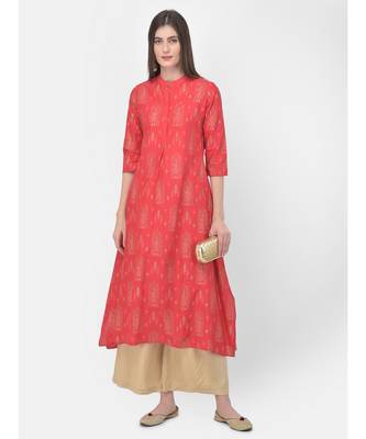 Peach Printed A line Kurta 1