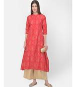 Peach Printed A line Kurta