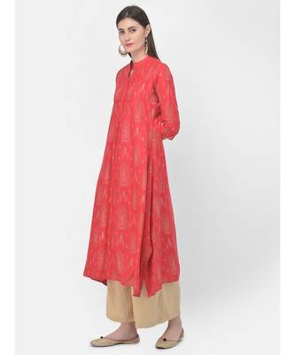 Peach Printed A line Kurta 3