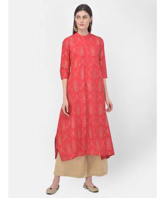 Peach Printed A line Kurta 4