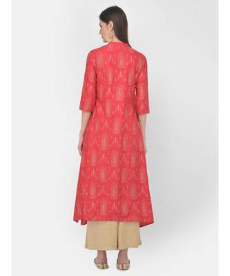 Peach Printed A line Kurta 5