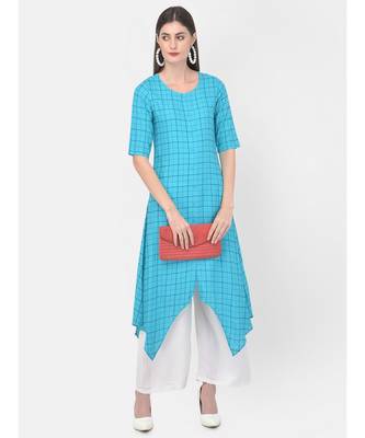 Turquoise Printed A line Kurta 1