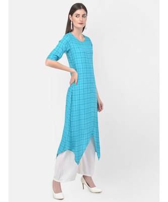 Turquoise Printed A line Kurta 2