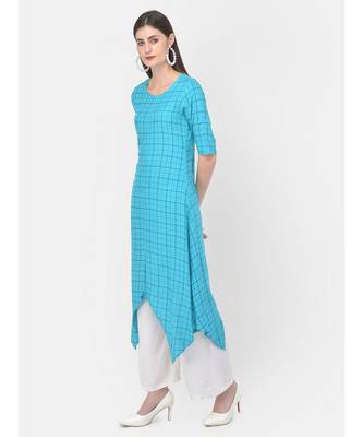 Turquoise Printed A line Kurta 3